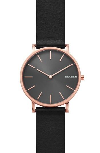 Men's Skagen Hagen Slim Leather Strap Watch, 38mm
