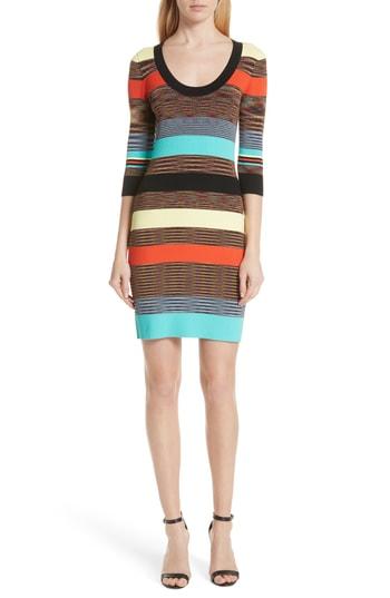 Women's Dvf Ribbed Stripe Body-con Sweater Dress - Brown