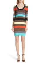 Women's Dvf Ribbed Stripe Body-con Sweater Dress - Brown