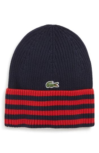 Men's Lacoste Striped Beanie - Blue