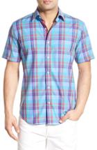 Men's Bugatchi Shaped Fit Plaid Short Sleeve Sport Shirt