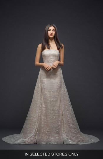 Women's Lazaro Sparkle Plaid Strapless Gown, Size In Store Only - Ivory