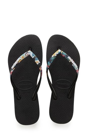 Women's Havaianas Slim Tropical Strap Flip Flop /38 Br - Black