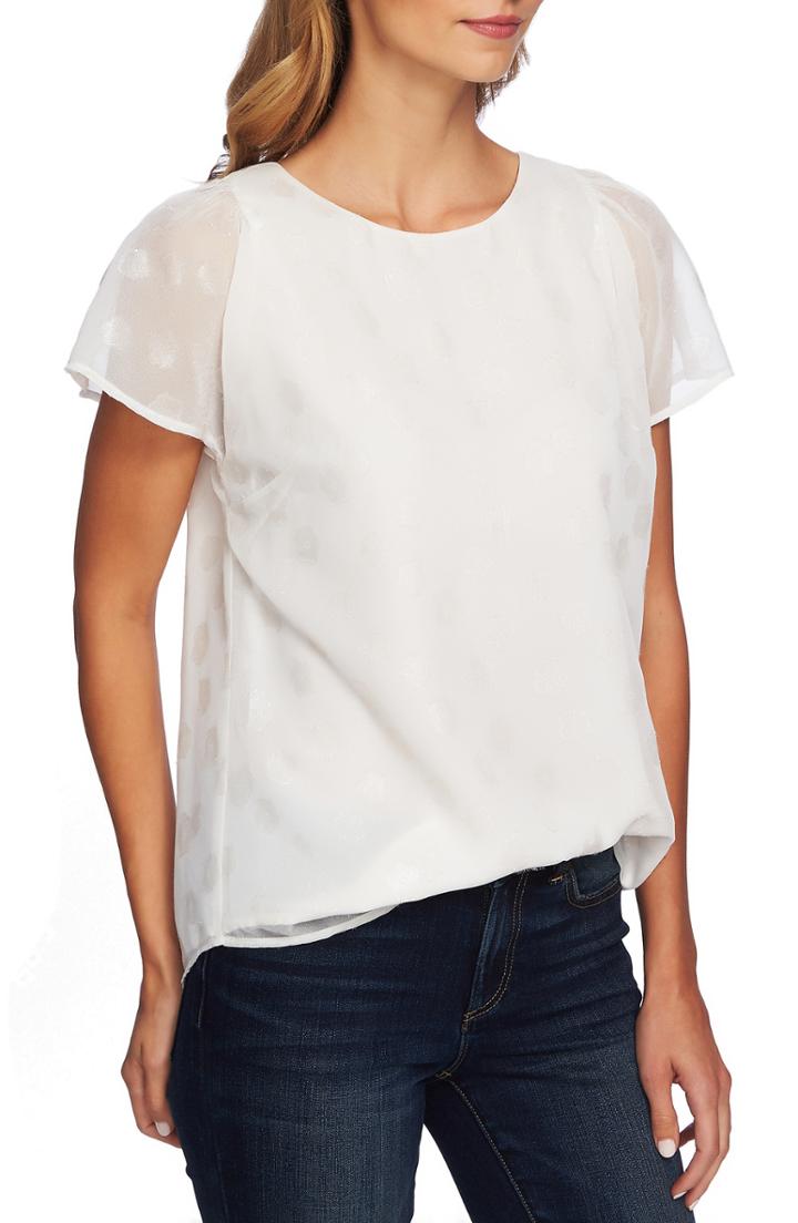 Women's Cece Jacquard Flutter Sleeve Blouse, Size - White