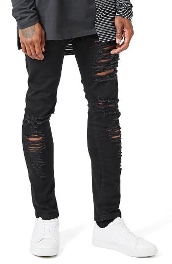Men's Topman Aaa Collection Ripped Stretch Skinny Jeans X 32 - Black