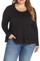 Women's Caslon Tiered Long Sleeve Tee, Size - Black