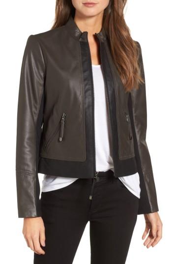 Women's Via Spiga Colorblock Leather Jacket - Black