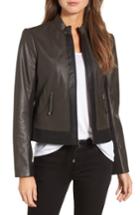 Women's Via Spiga Colorblock Leather Jacket - Black