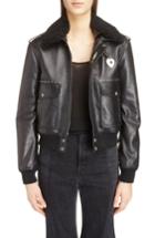 Women's Saint Laurent Leather Flight Jacket With Genuine Shearling Collar Us / 42 Fr - Black