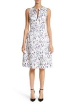 Women's Carolina Herrera Floral Split Neck Fit & Flare Dress