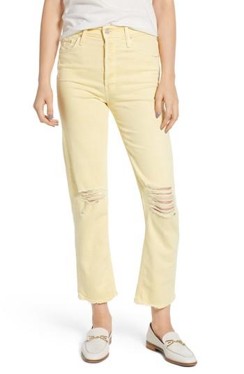 Women's Mother The Tomcat Chew Ripped Crop High Waist Jeans - Yellow