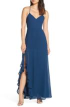 Women's Lulus Luxurious Love Lace-up Back Gown - Blue