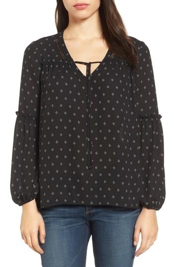 Women's Caslon Print Blouson Sleeve Top - Black