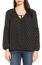Women's Caslon Print Blouson Sleeve Top - Black