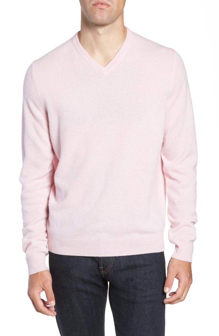 Men's Nordstrom Men's Shop Cashmere V-neck Sweater, Size - Pink
