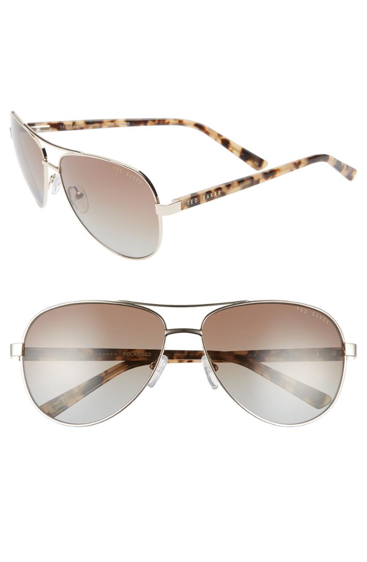 Women's Ted Baker London 60mm Polarized Aviator Sunglasses - Gold/ Brown Havana
