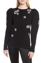Women's Lewit Embroidered Poet Sleeve Merino Wool Sweater - Black