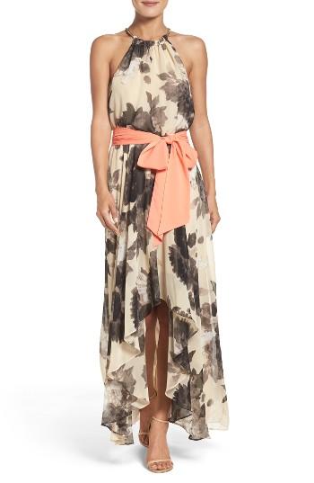 Women's Eliza J Floral Print Chiffon Maxi Dress - Beige