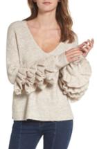 Women's Bp. Ruffle Sleeve V-neck Sweater, Size - Beige