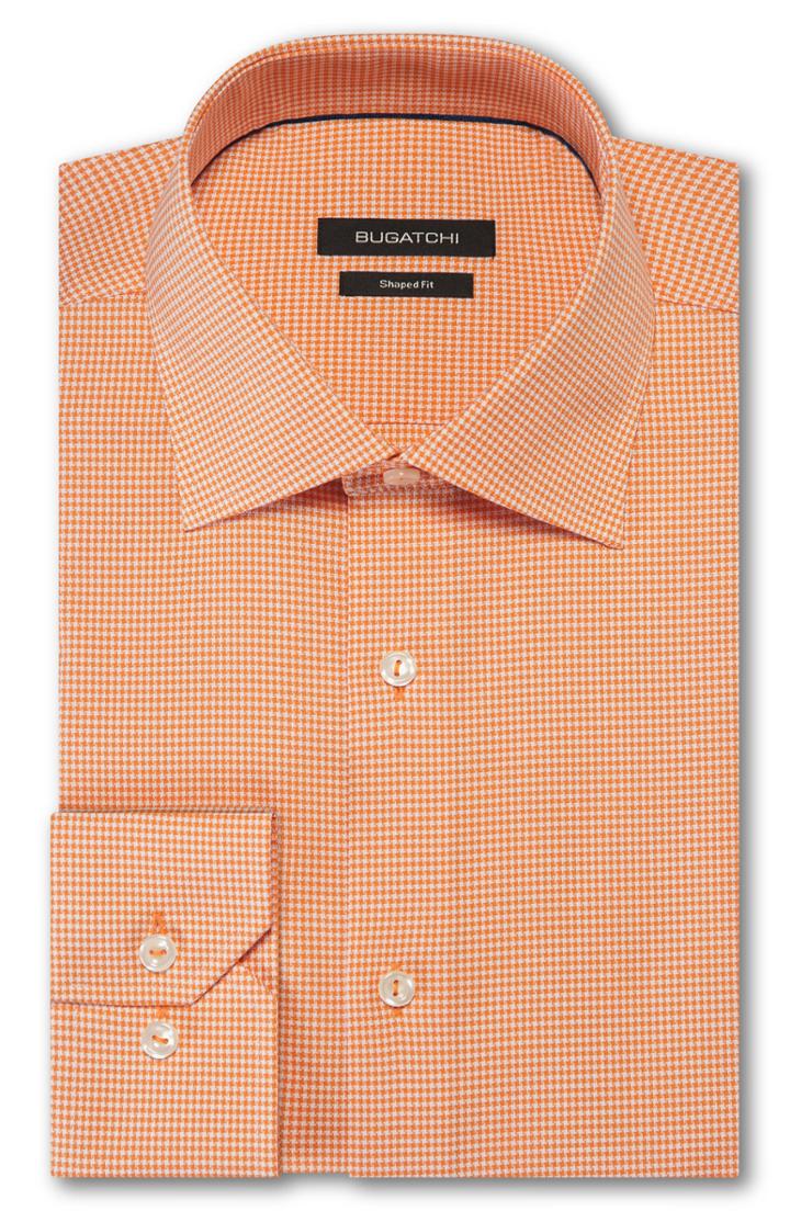 Men's Bugatchi Trim Fit Houndstooth Dress Shirt .5 - Orange