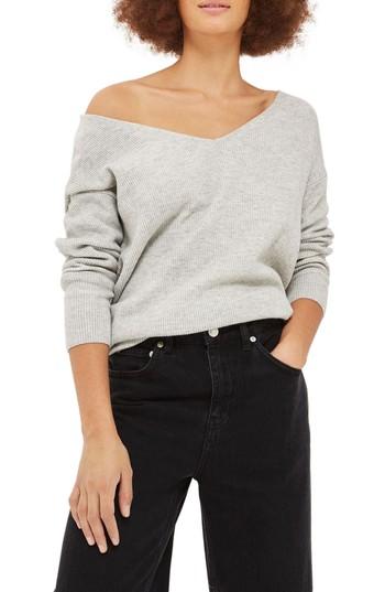 Women's Topshop Twist Back Sweater Us (fits Like 14) - Grey