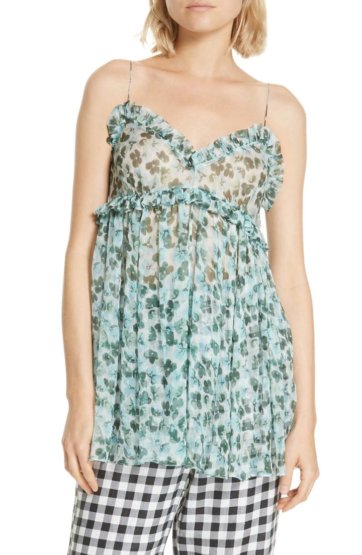 Women's Lee Mathews Nina Crinkled Silk Tank Top - Green