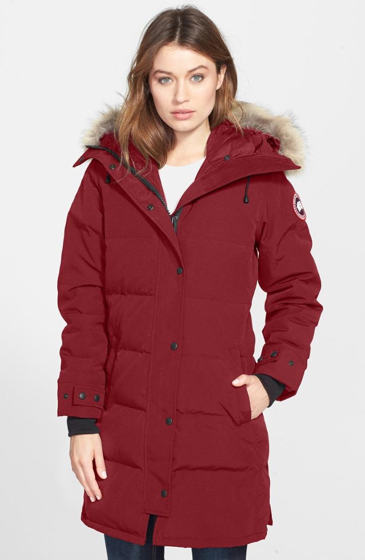 Women's Canada Goose Shelburne Genuine Coyote Fur Trim Down Parka (6-8) - Red
