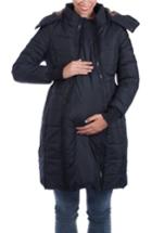 Women's Modern Eternity Madison Quilted Maternity Puffer Coat With Faux Fur Trim - Black