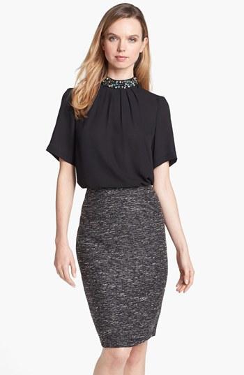 Vince Camuto Embellished Collar Pleated Blouse Rich