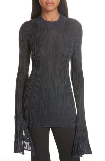 Women's Caroline Constas Metallic Stripe Flare Cuff Top - Blue
