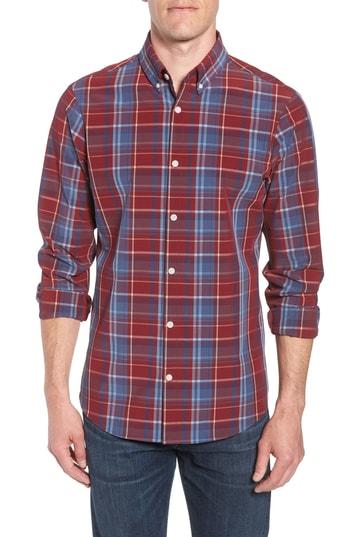 Men's Mizzen+main Pine Trim Fit Plaid Performance Sport Shirt - Red