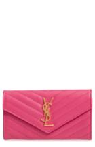 Women's Saint Laurent Monogram Logo Leather Flap Wallet - Pink