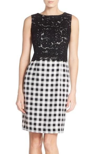Women's Ellen Tracy Lace & Gingham Sheath Dress