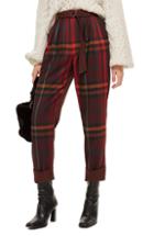 Women's Topshop Belted Mixed Check Peg Trousers Us (fits Like 0-2) - Red