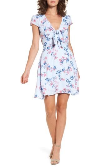 Women's Bp. Floral Tie Front Dress, Size - Blue