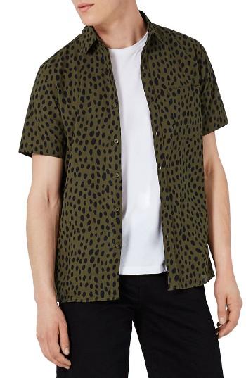 Men's Topman Spot Print Shirt - Green