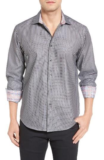 Men's Bugatchi Shaped Fit Textured Sport Shirt - Black