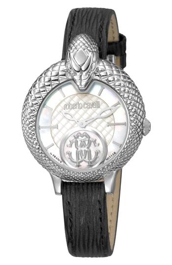Women's Roberto Cavalli By Franck Muller Scale Leather Strap Watch