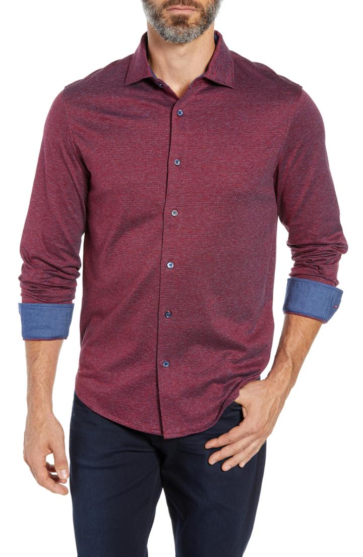 Men's Bugatchi Regular Fit Knit Sport Shirt, Size - Purple