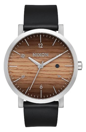 Men's Nixon Rollo Wood Dial Leather Strap Watch, 42mm