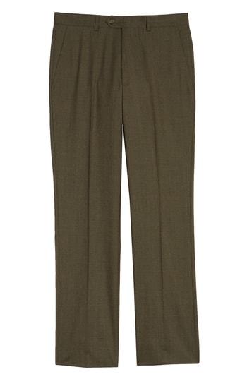 Men's Santorelli Flat Front Solid Wool Trousers - Brown