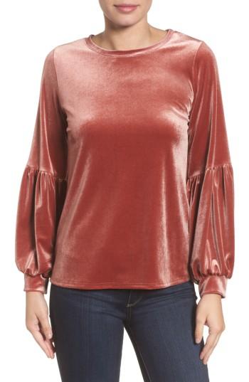 Women's Halogen Blouson Sleeve Stretch Velvet Top - Burgundy