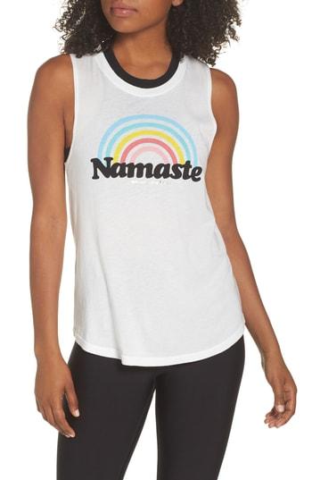 Women's Spiritual Gangster Rainbow Namaste Muscle Tee - White