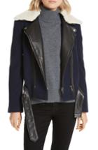 Women's Joie Fayana Genuine Shearling & Leather Trim Moto Jacket - Blue