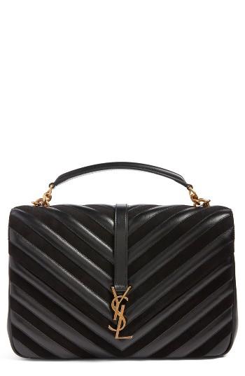 Saint Laurent Medium College Patchwork Suede & Leather Shoulder Bag - Black