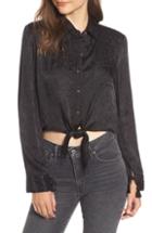 Women's Hudson Jeans Embroidered Button Tie Blouse - Black