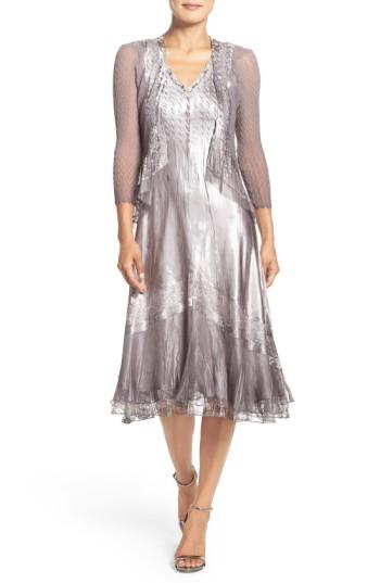 Petite Women's Komarov Ombre Charmeuse A-line Dress & Chiffon Jacket P - Grey