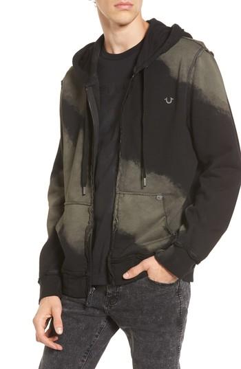 Men's True Religion Brand Jeans Raw Edge Zip Hoodie - Black