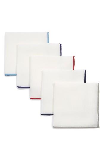 Men's The Tie Bar Basic Border 5-pack Pocket Squares, Size - White