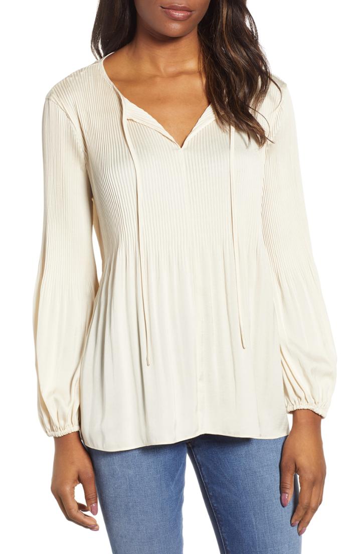 Women's Lucky Brand Pleated Peasant Top - White